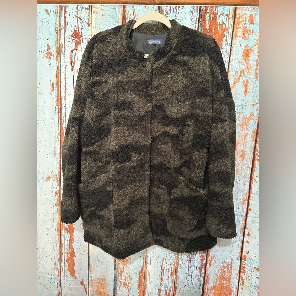Democracy Snap Closure Camo Olive Fleece Jacket